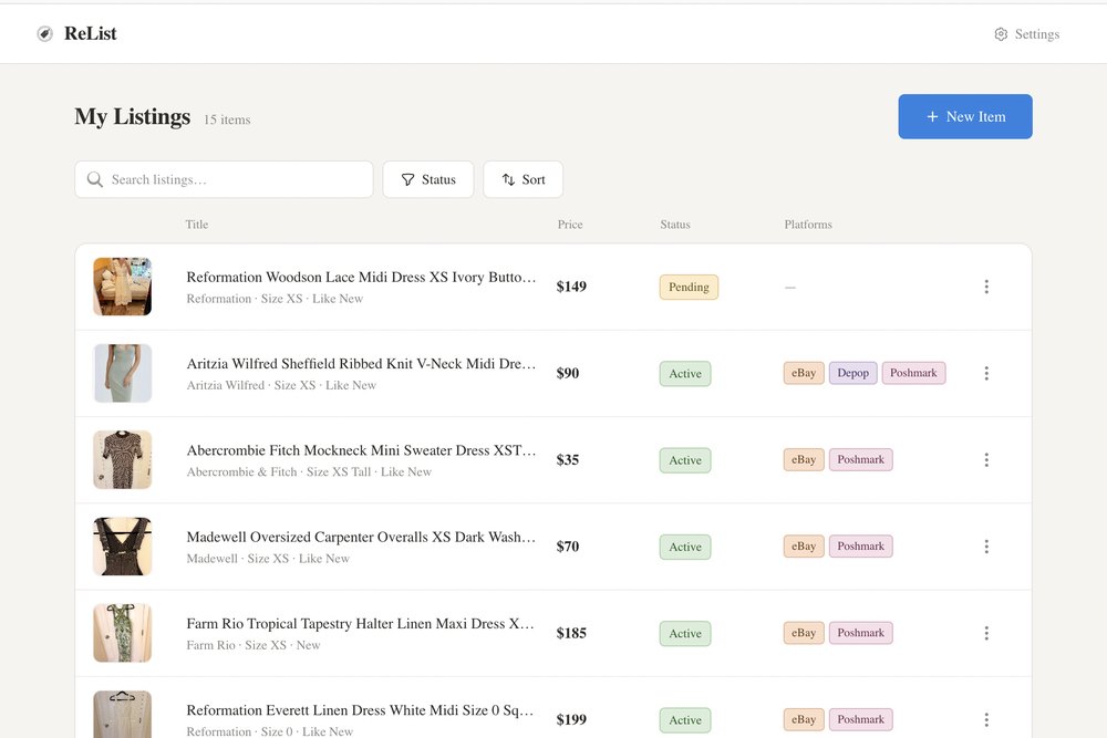 ReList My Listings: real inventory across eBay, Depop, and Poshmark